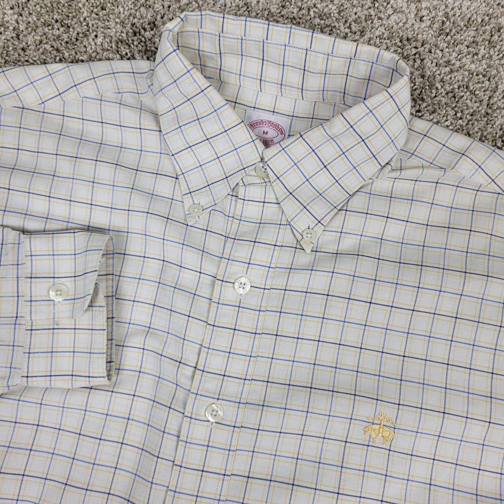 Brooks Brothers Mens Medium White Check Button Down Long Sleeve